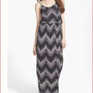 LUSH chevron stripe black , tan, white patterned maxi dress, L